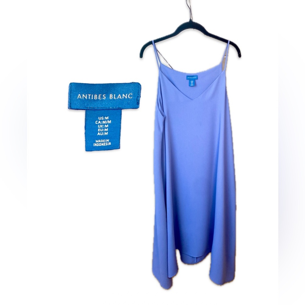 Antibes Blanc Spaghetti Strap Periwinkle A-Line Midi Handkerchief Hem Dress Med